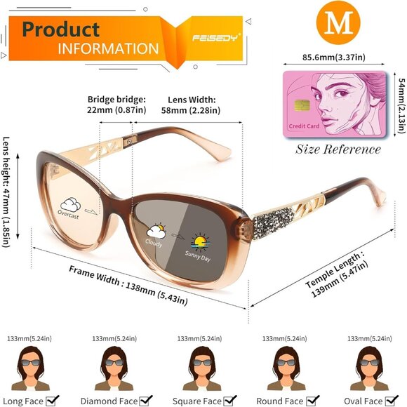 Women\'s Tan Retro Shades Photochromic Lens Sparkling Crystal Sunglasses main image 4